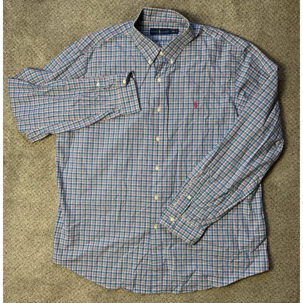 Polo Ralph Lauren Men's XXL‎ 2XL Button Down Long Sleeve Shirt Plaid Check Blue